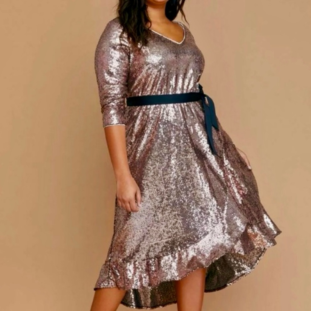 Lane Bryant Rose Gold High-Low Sequin V-Neck Dress